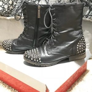 Pleather Black Combat Boots w/ Silver Studs